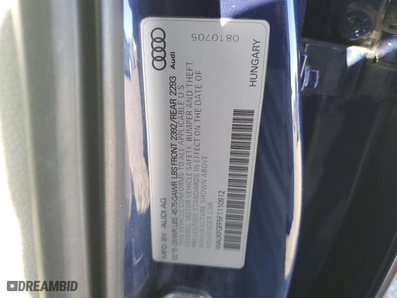 2015 Audi A3 2.0T Prestige with VIN WAUKFGFF5F1110912, listed as a Copart auction lot 76969594 with 107,816 mi miles and Salvage Title. Bid and sale history available at carsss.com. Image 12.