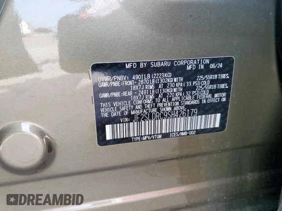 2025 Subaru Forester Limited z VIN JF2SLDRC9SH426179, wystawiony jako Copart lot #56785935 z przebiegiem 7 331 mil mil oraz Szkoda całkowita • Salvage title. Historia ofert i sprzedaży dostępna na DreamBid. Obrazek 12.