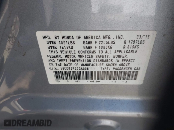 2016 Acura ILX with VIN 19UDE2F37GA006111, listed as a IAAI auction lot 42097253 with 77,698 mi miles and . Bid and sale history available at DreamBid. Image 9.
