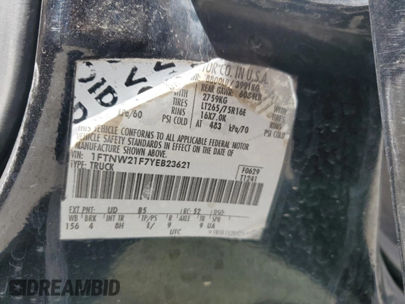 2000 Ford F-250 XL с VIN 1FTNW21F7YEB23621, выставлен на аукционе Copart как лот 58291985 с пробегом 206 808 миль миль и Списание • Salvage title. История ставок и продаж доступна на DreamBid. Изображение 12.