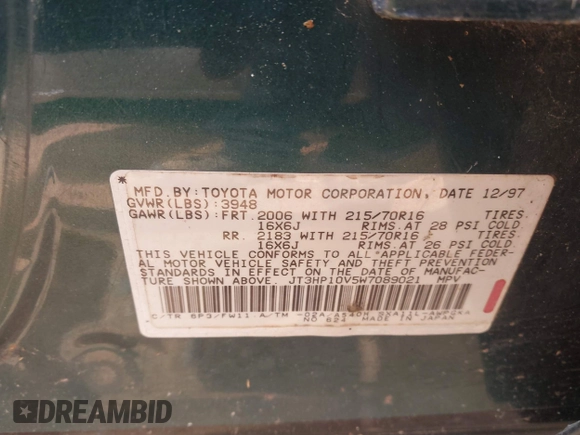 1998 Toyota RAV4 with VIN JT3HP10V5W7089021, listed as a IAAI auction lot 42739970 with 198,329 mi miles and . Bid and sale history available at DreamBid. Image 9.