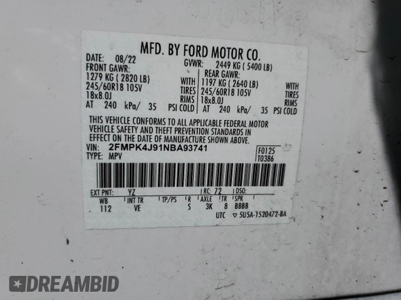 2022 Ford Edge SEL z VIN 2FMPK4J91NBA93741, wystawiony jako Copart lot #54619835 z przebiegiem 52 646 mil mil oraz Szkoda całkowita • Salvage title. Historia ofert i sprzedaży dostępna na DreamBid. Obrazek 13.