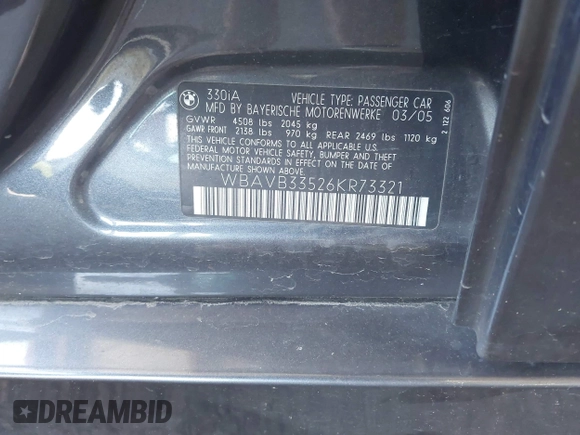 2006 BMW 3 Series 330i with VIN WBAVB33526KR73321, listed as a IAAI auction lot 42569889 with 104,466 mi miles and . Bid and sale history available at DreamBid. Image 9.