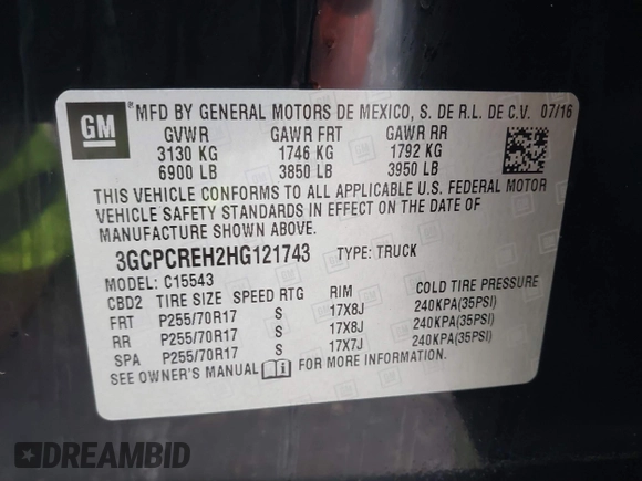 2017 Chevrolet Silverado 1500 LT with VIN 3GCPCREH2HG121743, listed as a IAAI auction lot 41742546 with 66,586 mi miles. Bid and sale history available at carsss.com. Image 9.
