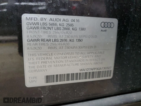 2016 Audi Q5 Premium Plus с VIN WA1D7AFP3GA130327, выставлен на аукционе Copart как лот 57297705 с пробегом 116 732 миль миль и Списание • Salvage title. История ставок и продаж доступна на DreamBid. Изображение 14.