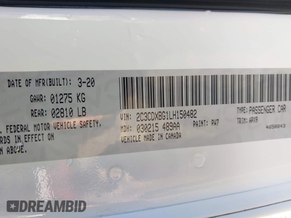2020 Dodge Charger SXT with VIN 2C3CDXBG1LH150482, listed as a IAAI auction lot 41762444 with 97,689 mi miles and . Bid and sale history available at DreamBid. Image 9.