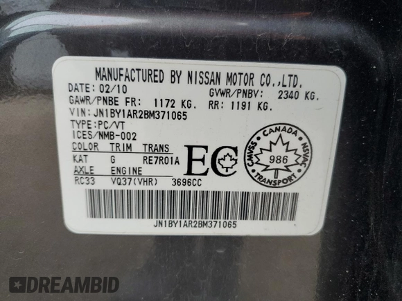 2011 Infiniti M37 with VIN JN1BY1AR2BM371065, listed as a Copart auction lot 74764014 with 175,130 mi miles and Salvage Title. Bid and sale history available at carsss.com. Image 12.