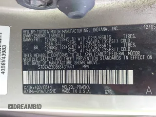 2006 Toyota Sienna CE with VIN 5TDZA23C86S431441, listed as a IAAI auction lot 42139293 with 256,664 mi miles and . Bid and sale history available at DreamBid. Image 9.