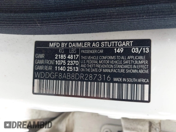 2013 Mercedes-Benz C 300 Sport with VIN WDDGF8AB8DR287316, listed as a IAAI auction lot 42645992 with 156,974 mi miles and . Bid and sale history available at DreamBid. Image 9.