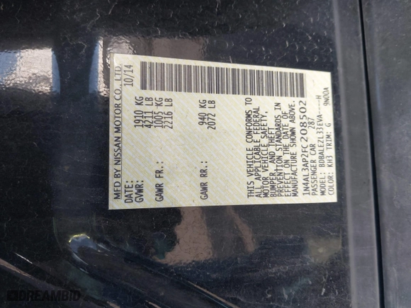 2015 Nissan Altima 2.5 with VIN 1N4AL3AP2FC208502, listed as a IAAI auction lot 41946673 with 121,214 mi miles. Bid and sale history available at carsss.com. Image 9.