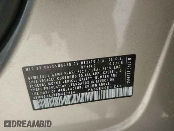 2015 Volkswagen Jetta Sedan Hybrid SEL Premium with VIN 3VW637AJXFM427884, listed as a Copart auction lot 49460505 with 58,950 mi miles and Salvage Title. Bid and sale history available at carsss.com. Image 14.