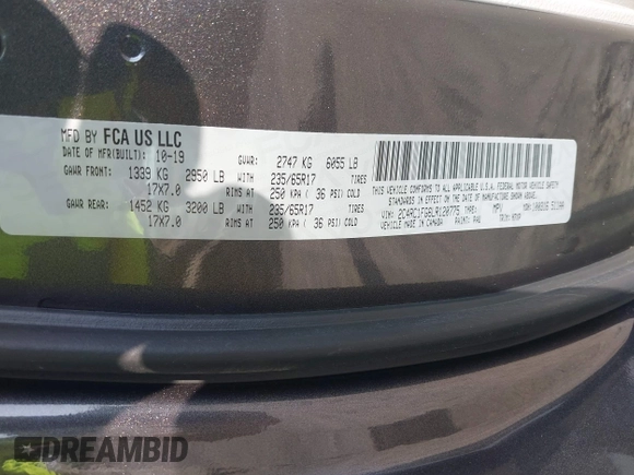 2020 Chrysler Pacifica Touring with VIN 2C4RC1FG6LR120775, listed as a IAAI auction lot 42562876 with 119,853 mi miles and . Bid and sale history available at DreamBid. Image 8.