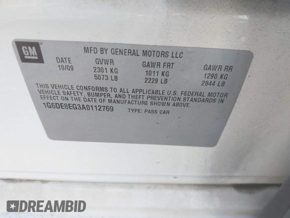2010 Cadillac CTS with VIN 1G6DE8EG3A0112769, listed as a IAAI auction lot 41838714 with 136,113 mi miles and . Bid and sale history available at DreamBid. Image 9.