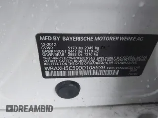 2013 BMW 5 Series 528i xDrive with VIN WBAXH5C59DD108639, listed as a IAAI auction lot 40865516 with 1 mi miles. Bid and sale history available at carsss.com. Image 9.