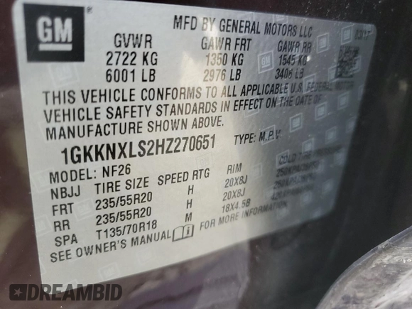 2017 GMC Acadia Denali z VIN 1GKKNXLS2HZ270651, wystawiony jako Copart lot #53688805 z przebiegiem 92 274 mil mil oraz Szkoda całkowita • Salvage title. Historia ofert i sprzedaży dostępna na DreamBid. Obrazek 14.
