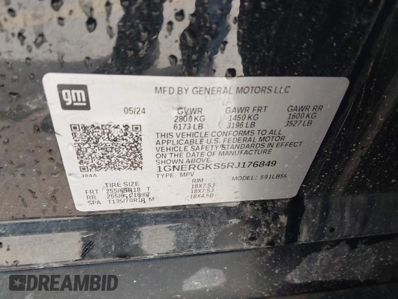 2024 Chevrolet Traverse FWD LT with VIN 1GNERGKS5RJ176849, listed as a IAAI auction lot 42066415 with 13,740 mi miles and . Bid and sale history available at DreamBid. Image 9.