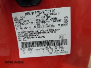 2013 Ford F-250 XL with VIN 1FTBF2A60DEA24779, listed as a Copart auction lot 79751444 with 115,377 mi miles and Salvage Title. Bid and sale history available at DreamBid. Image 12.