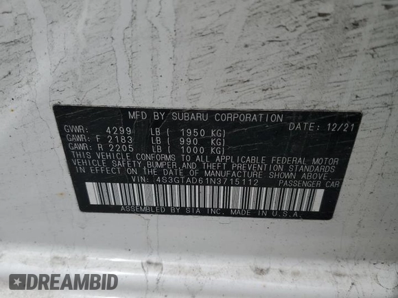 2022 Subaru Impreza Premium с VIN 4S3GTAD61N3715112, выставлен на аукционе Copart как лот 58360305 с пробегом 64 768 миль миль и Списание • Salvage title. История ставок и продаж доступна на DreamBid. Изображение 14.