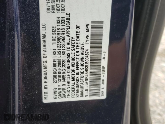 2020 Honda Odyssey EX with VIN 5FNRL6H53LB004874, listed as a Copart auction lot 49127995 with 82,037 mi miles and Salvage Title. Bid and sale history available at DreamBid. Image 13.