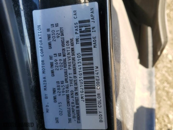 2016 Mazda Mazda6 i Sport with VIN JM1GJ1U51G1413105, listed as a Copart auction lot 43935245 with 0 mi miles and Salvage Title. Bid and sale history available at carsss.com. Image 15.