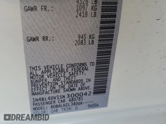 2025 Nissan Altima SV z VIN 1N4BL4DV1SN300042, wystawiony jako Copart lot #54132235 z przebiegiem 21 988 mil mil oraz Szkoda całkowita • Salvage title. Historia ofert i sprzedaży dostępna na DreamBid. Obrazek 12.