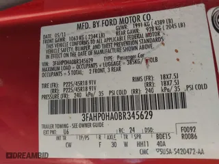 2011 Ford Fusion SE with VIN 3FAHP0HA0BR345629, listed as a IAAI auction lot 42029047 with 145,505 mi miles. Bid and sale history available at carsss.com. Image 9.