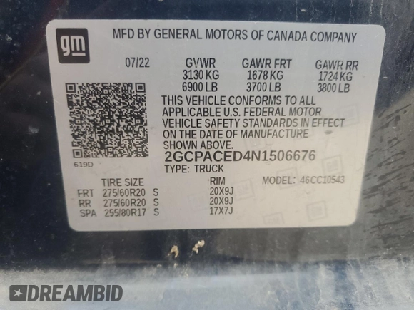 2022 Chevrolet Silverado 1500 LT with VIN 2GCPACED4N1506676, listed as a Copart auction lot 43747315 with 77,731 mi miles and Salvage Title. Bid and sale history available at carsss.com. Image 12.