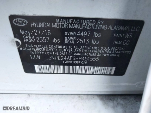 2017 Hyundai Sonata SE with VIN 5NPE24AF6HH451555, listed as a IAAI auction lot 41740859 with 133,182 mi miles. Bid and sale history available at carsss.com. Image 9.