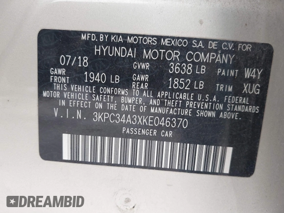 2019 Hyundai Accent Limited with VIN 3KPC34A3XKE046370, listed as a IAAI auction lot 41612539 with 71,270 mi miles. Bid and sale history available at carsss.com. Image 9.