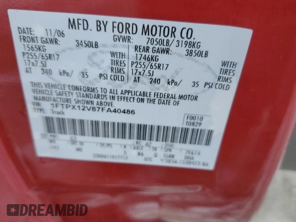 2007 Ford F-150 XL with VIN 1FTPX12V87FA40486, listed as a Copart auction lot 45960395 with 147,974 mi miles and Salvage title. Bid and sale history available at DreamBid. Image 12.