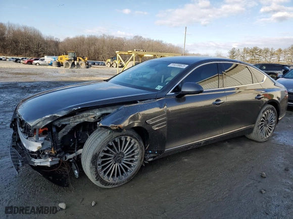 2023 Genesis Electrified G80 with VIN KMTGE4S11PU004219, listed as a Copart auction lot 44239825 with 27,198 mi miles and Salvage Title. Bid and sale history available at carsss.com. Image 1.