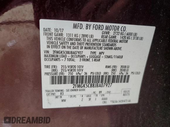 2018 Ford Flex SEL with VIN 2FMGK5C88JBA07927, listed as a Copart auction lot 76755123 with 70,601 mi miles and Non Repairable. Bid and sale history available at carsss.com. Image 12.