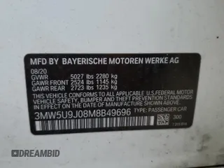 2021 BMW 3 Series M340i xDrive with VIN 3MW5U9J08M8B49696, listed as a Copart auction lot 81893474 with 0 mi miles and Salvage Title. Bid and sale history available at carsss.com. Image 12.