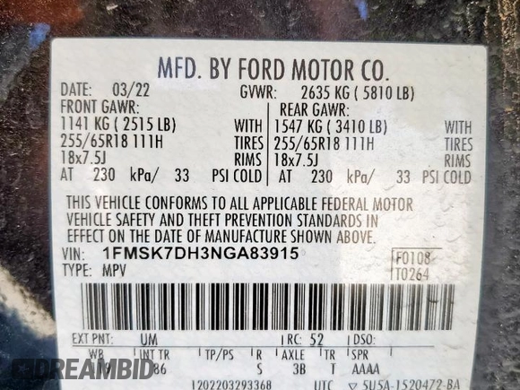 2022 Ford Explorer XLT z VIN 1FMSK7DH3NGA83915, wystawiony jako Copart lot #50222075 z przebiegiem 71 265 mil mil oraz Szkoda całkowita • Salvage title. Historia ofert i sprzedaży dostępna na DreamBid. Obrazek 15.