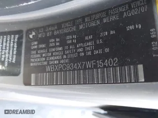 2007 BMW X3 3.0si with VIN WBXPC934X7WF15402, listed as a IAAI auction lot 41756885 with 999,999 mi miles. Bid and sale history available at carsss.com. Image 9.