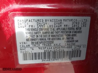 2014 Nissan Sentra SV with VIN 3N1AB7APXEY233290, listed as a IAAI auction lot 41859003 with 163,374 mi miles. Bid and sale history available at carsss.com. Image 9.
