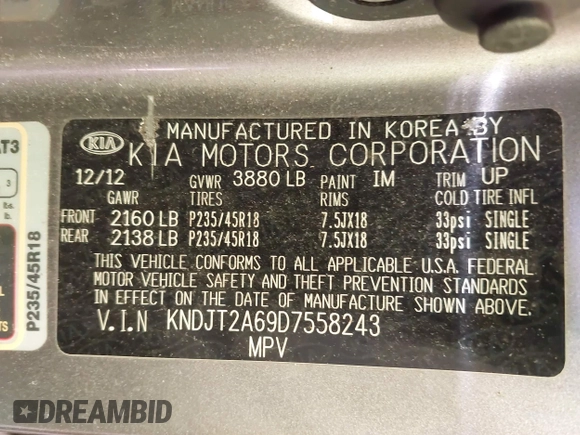 2013 Kia Soul ! with VIN KNDJT2A69D7558243, listed as a IAAI auction lot 41730873 with 192,503 mi miles. Bid and sale history available at carsss.com. Image 9.