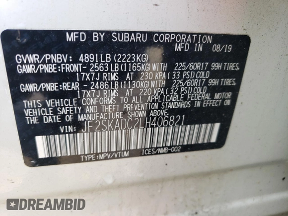 2020 Subaru Forester with VIN JF2SKADC2LH406821, listed as a Copart auction lot 65398444 with 88,821 mi miles and Salvage Title. Bid and sale history available at carsss.com. Image 14.
