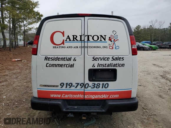 2020 Chevrolet Express Cargo Van with VIN 1GCWGAFG5L1254320, listed as a Copart auction lot 39557064 with 0 mi miles and Salvage Title. Bid and sale history available at carsss.com. Image 6.