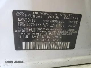 2016 Hyundai Azera with VIN KMHFG4JG4GA569474, listed as a Copart auction lot 59325755 with 103,219 mi miles and Clean title. Bid and sale history available at DreamBid. Image 12.