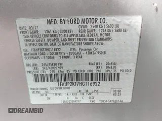 2017 Ford Taurus SHO with VIN 1FAHP2KT7HG116922, listed as a IAAI auction lot 42345084 with 117,247 mi miles and . Bid and sale history available at DreamBid. Image 9.
