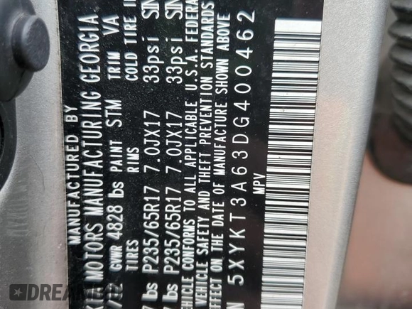 2013 Kia Sorento LX z VIN 5XYKT3A63DG400462, wystawiony jako Copart lot #57388925 z przebiegiem 304 354 mil mil oraz Szkoda całkowita • Salvage title. Historia ofert i sprzedaży dostępna na DreamBid. Obrazek 13.