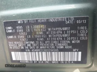 2013 Subaru Outback Premium with VIN 4S4BRCCC0D3294585, listed as a IAAI auction lot 42423196 with 174,500 mi miles and . Bid and sale history available at DreamBid. Image 9.