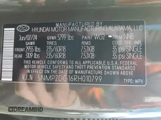 2024 Hyundai Santa Fe Hybrid SEL with VIN 5NMP2DG16RH010799, listed as a Copart auction lot 74345584 with 954 mi miles and Salvage Title. Bid and sale history available at carsss.com. Image 13.