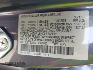 2017 Acura RDX with VIN 5J8TB3H3XHL020663, listed as a IAAI auction lot 41993021 with 92,307 mi miles. Bid and sale history available at carsss.com. Image 9.
