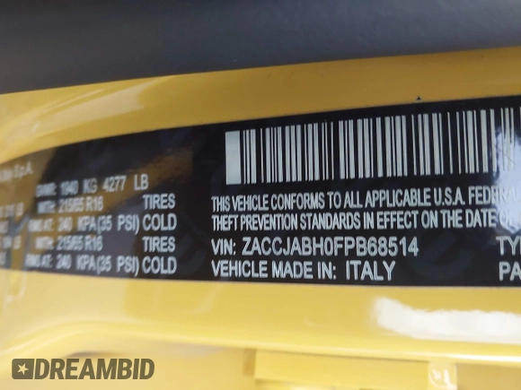 2015 Jeep Renegade Latitude with VIN ZACCJABH0FPB68514, listed as a IAAI auction lot 41904030 with 72,650 mi miles. Bid and sale history available at carsss.com. Image 9.