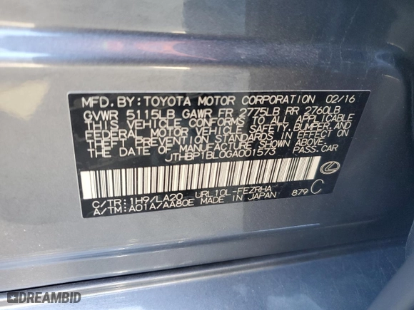 2016 Lexus GS F with VIN JTHBP1BL0GA001573, listed as a Copart auction lot 40607364 with NaN miles. Bid and sale history available at carsss.com. Image 12.
