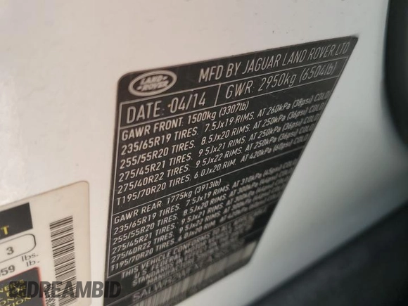 2014 Land Rover Range Rover Sport HSE with VIN SALWR2WFXEA365769, listed as a Copart auction lot 63877555 with 213,835 mi miles and Clean title. Bid and sale history available at DreamBid. Image 13.