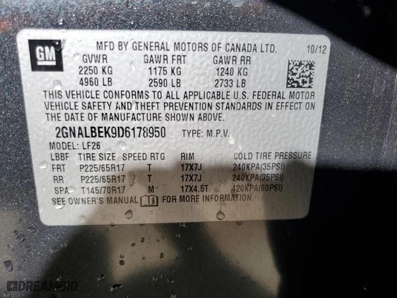 2013 Chevrolet Equinox LS with VIN 2GNALBEK9D6178950, listed as a Copart auction lot 48717655 with 98,502 mi miles and Salvage Title. Bid and sale history available at carsss.com. Image 13.