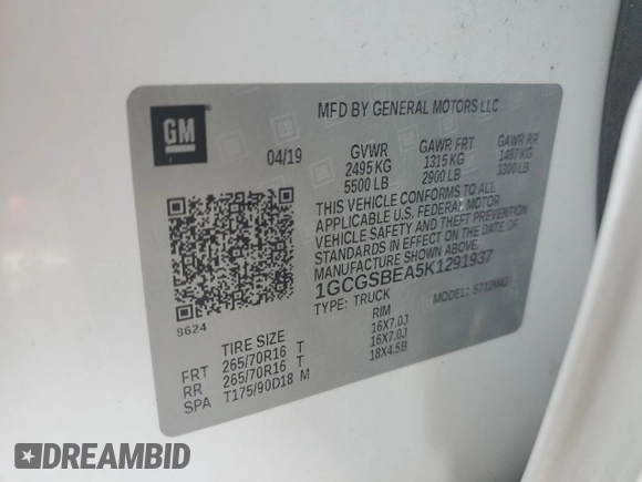 2019 Chevrolet Colorado 2WD Work Truck с VIN 1GCGSBEA5K1291937, выставлен на аукционе Copart как лот 42418355 с пробегом 134 099 миль миль и Списание • Salvage title. История ставок и продаж доступна на DreamBid. Изображение 12.